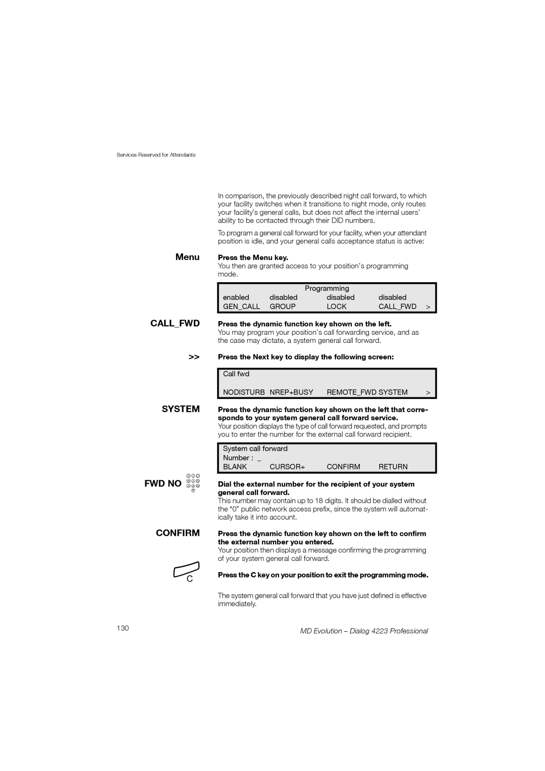 Aastra Telecom 4223 manual Callfwd System, 130 