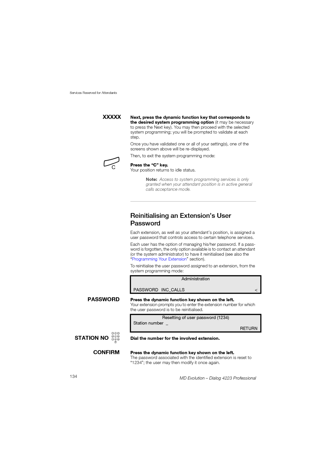 Aastra Telecom 4223 manual Reinitialising an Extension’s User Password, 134 