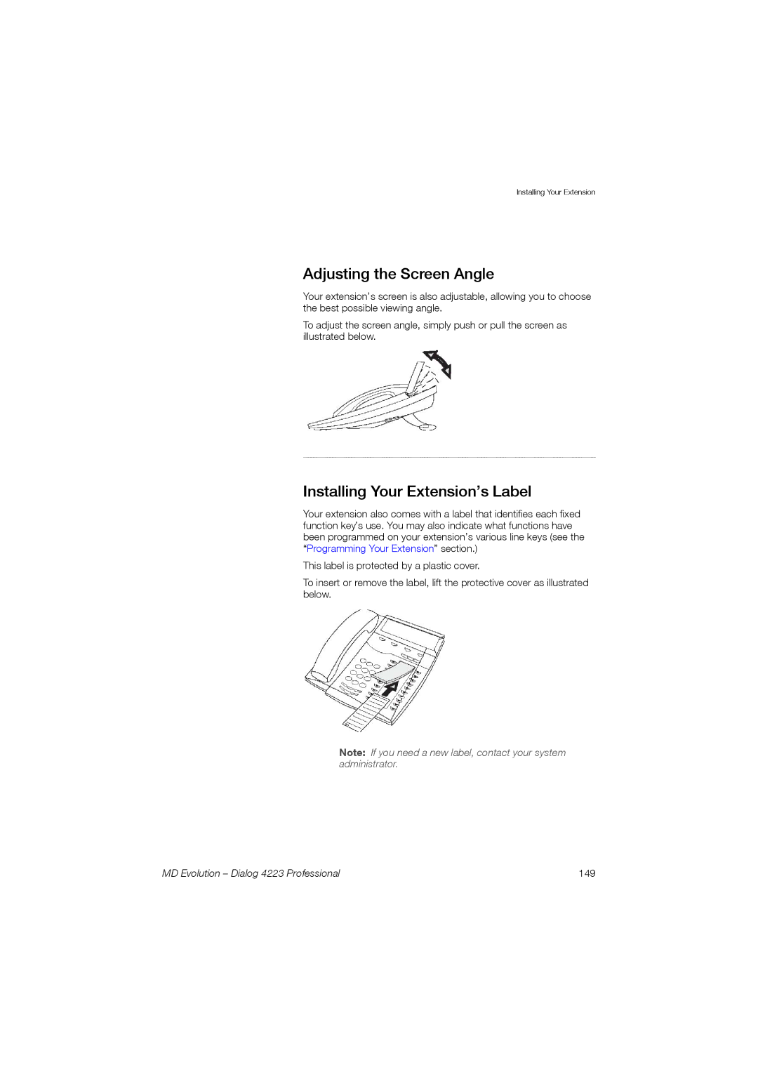 Aastra Telecom 4223 manual Adjusting the Screen Angle, Installing Your Extension’s Label 