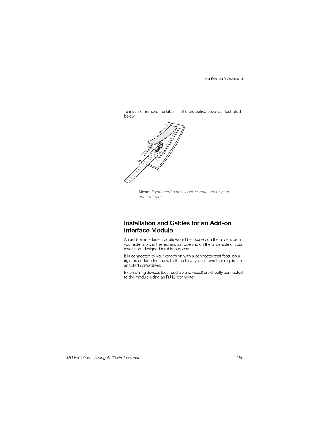 Aastra Telecom manual Installation and Cables for an Add-on Interface Module, MD Evolution Dialog 4223 Professional 155 