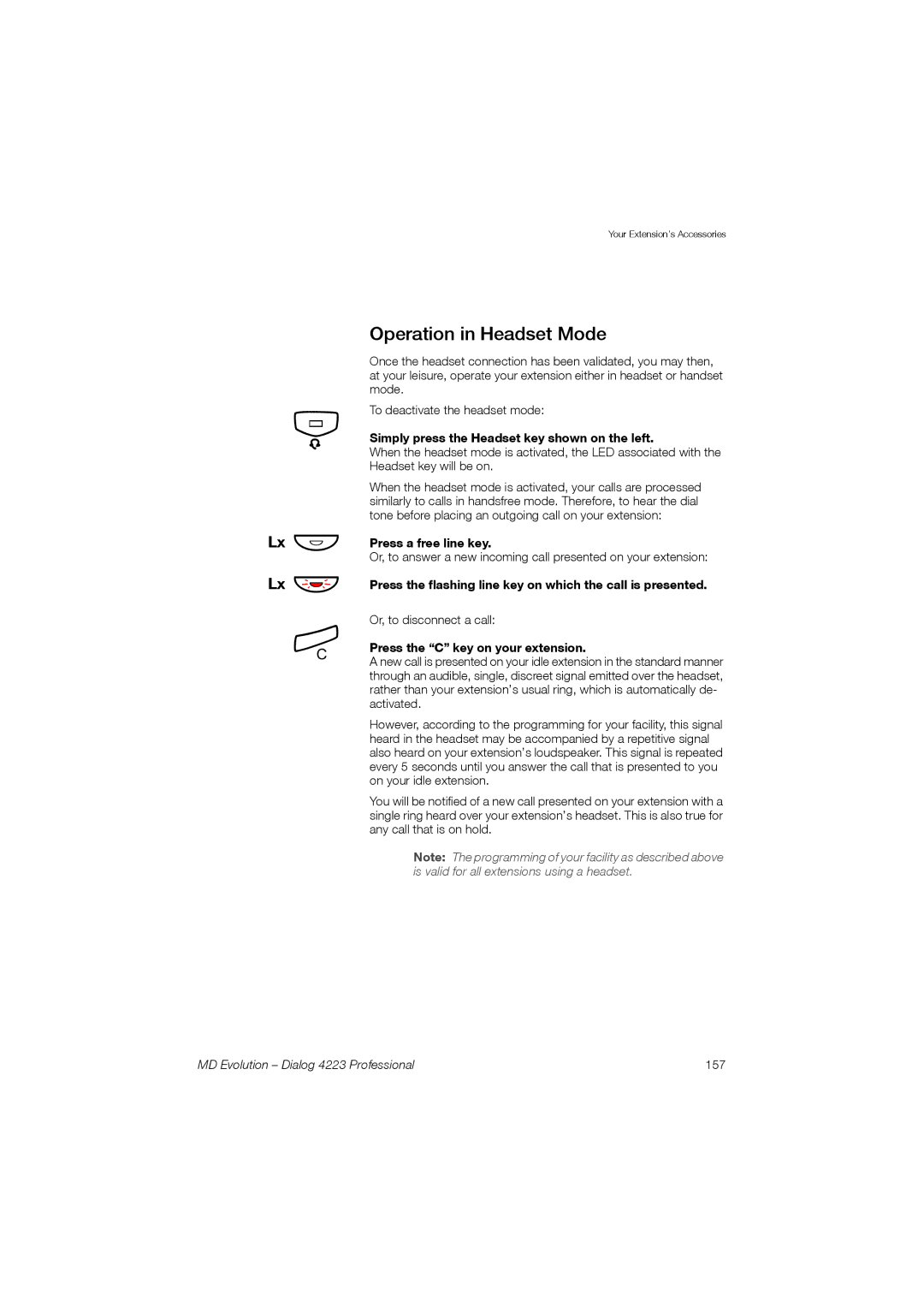 Aastra Telecom 4223 manual Operation in Headset Mode 