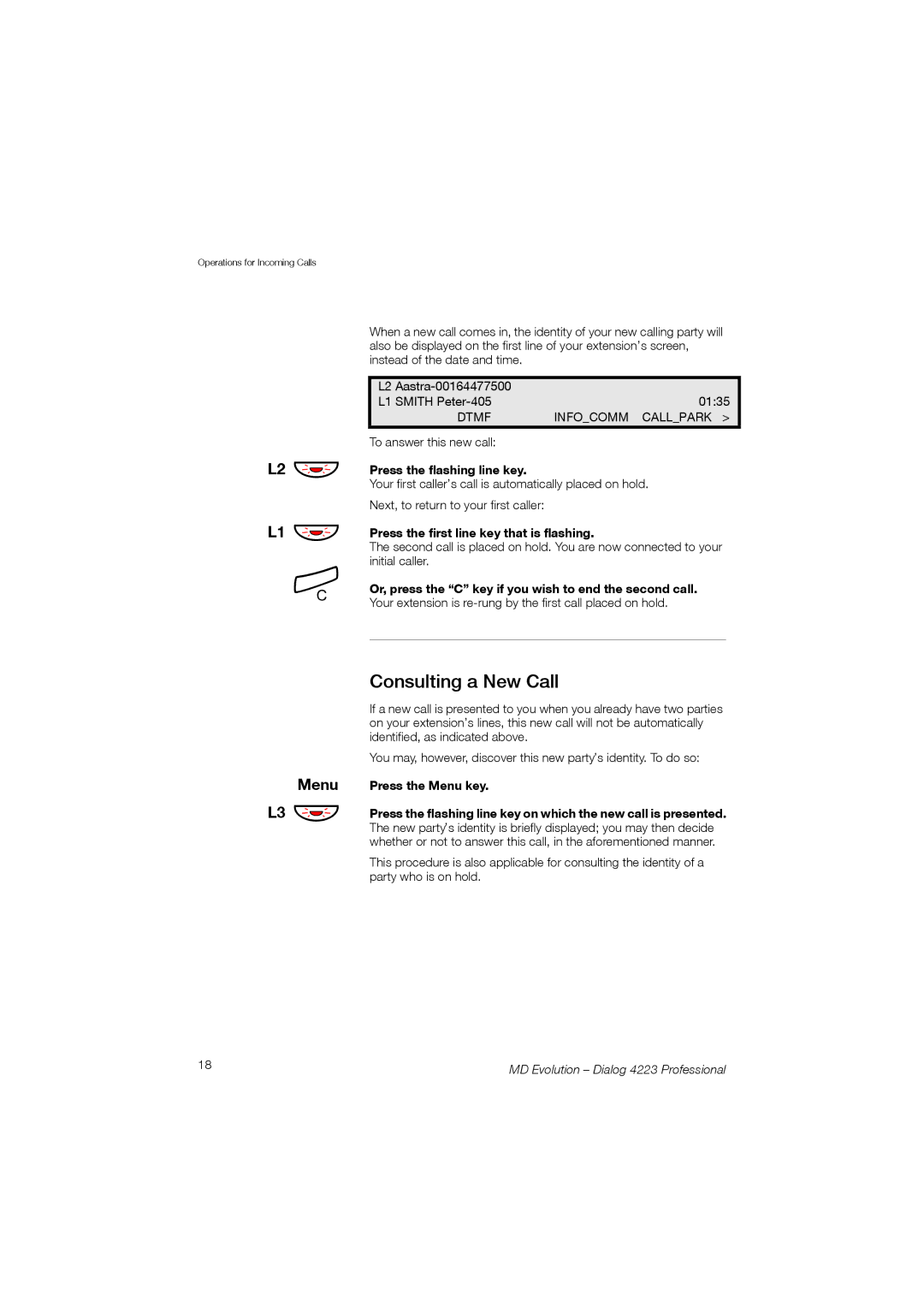 Aastra Telecom 4223 manual Consulting a New Call, L2 ÔÖ L1 ÔÖ, L3 ÔÖÖMenu 