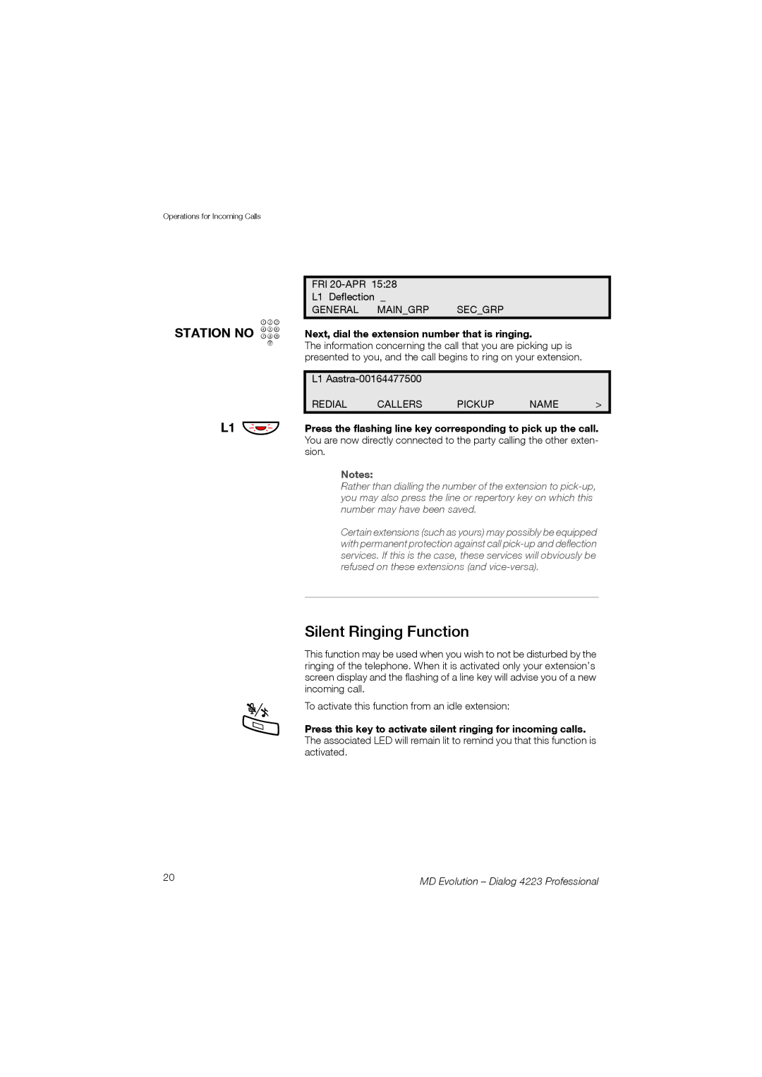 Aastra Telecom 4223 manual Silent Ringing Function, L1 ÖÔ 