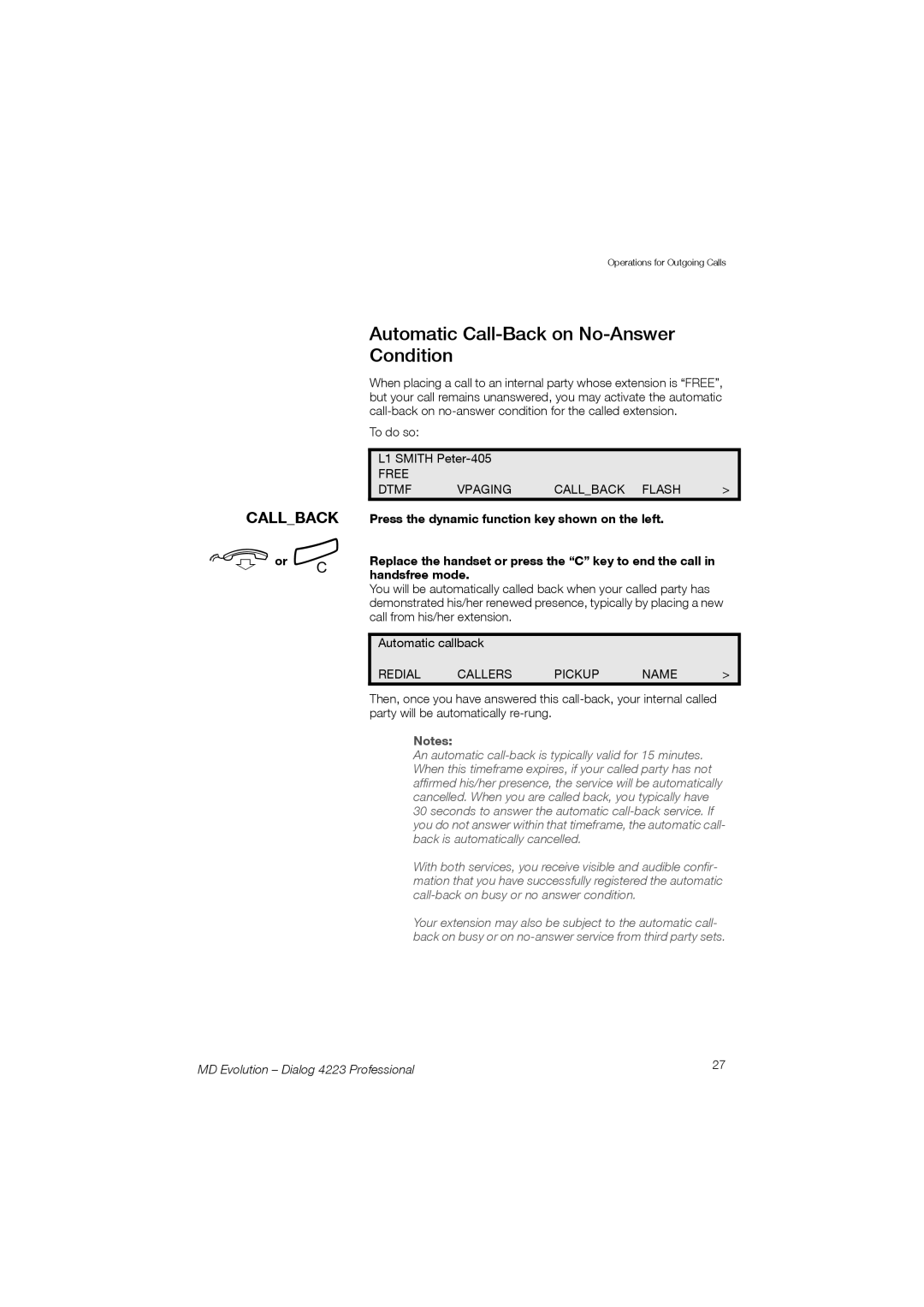 Aastra Telecom 4223 manual Automatic Call-Back on No-Answer Condition 