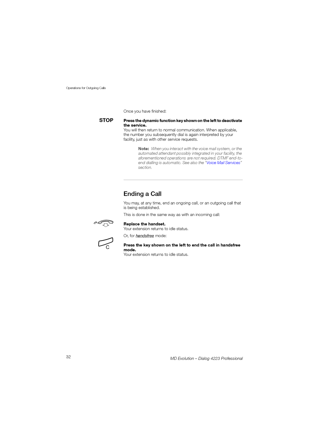 Aastra Telecom 4223 manual Ending a Call, Stop 