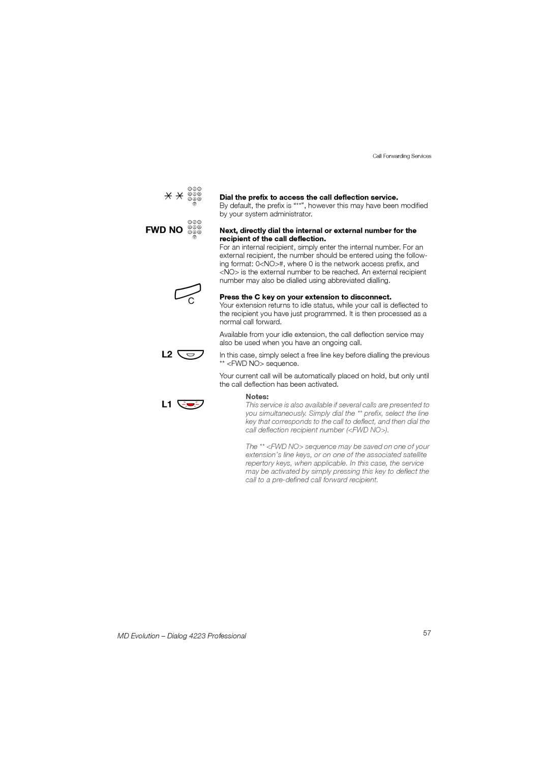 Aastra Telecom 4223 manual FWD no z L2 Ô, Dial the prefix to access the call deflection service 