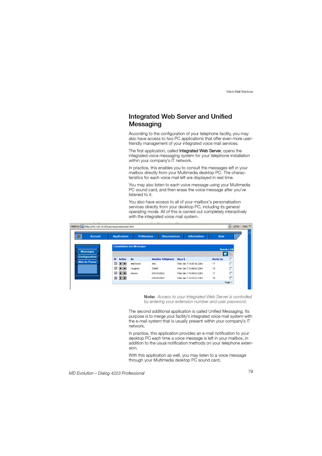 Aastra Telecom 4223 manual Integrated Web Server and Unified Messaging 