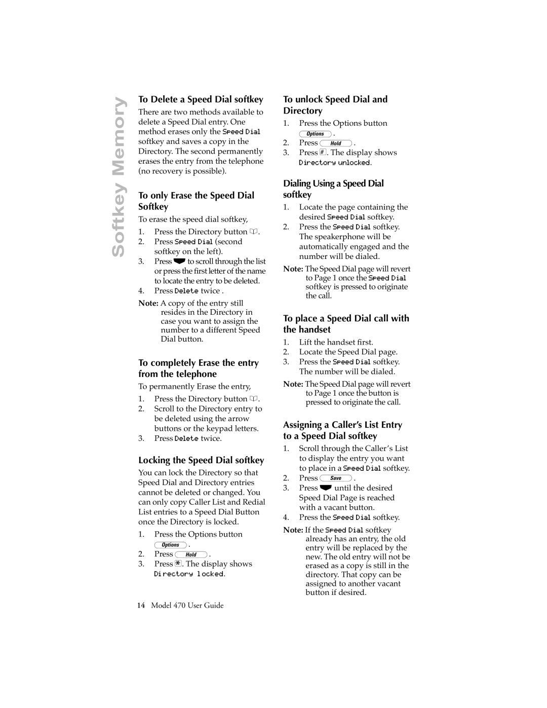 Aastra Telecom 470 manual To Delete a Speed Dial softkey, To only Erase the Speed Dial Softkey 