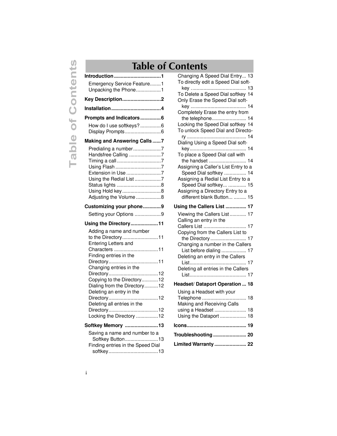 Aastra Telecom 470 manual Table of Contents 