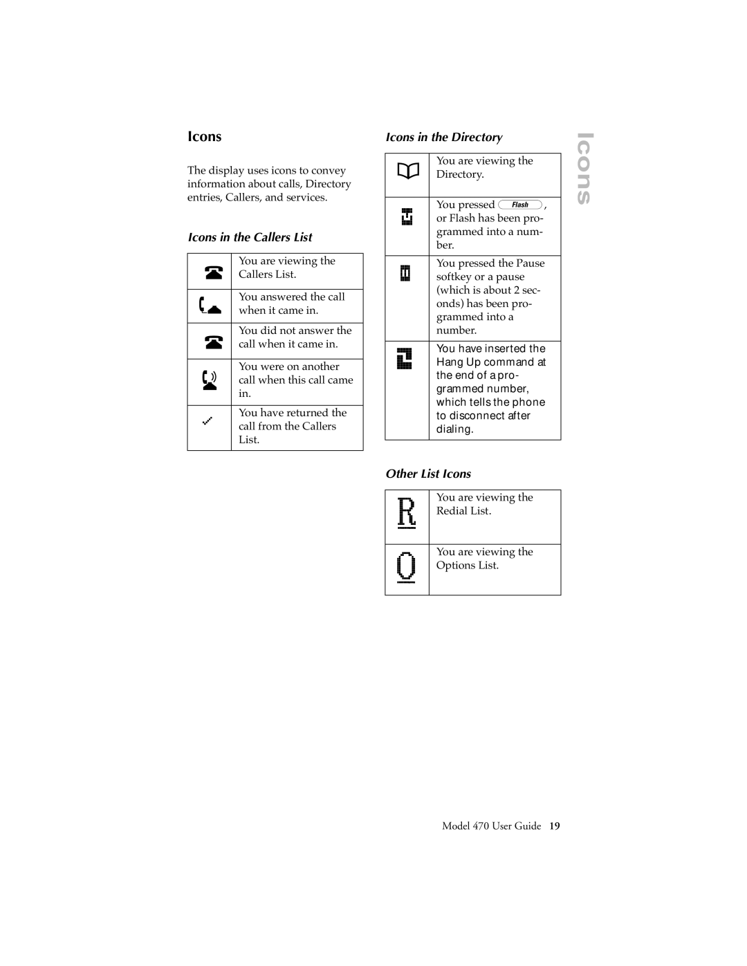 Aastra Telecom 470 manual Icons in the Directory, Icons in the Callers List, Other List Icons 