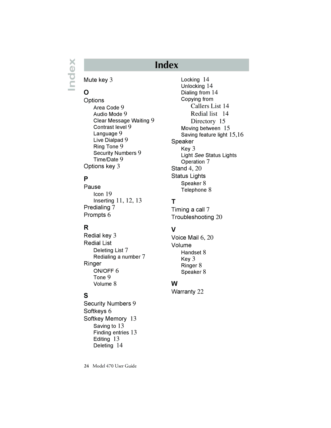 Aastra Telecom 470 manual Index 