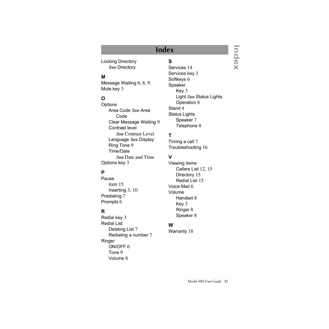 Aastra Telecom 480 manual Index 