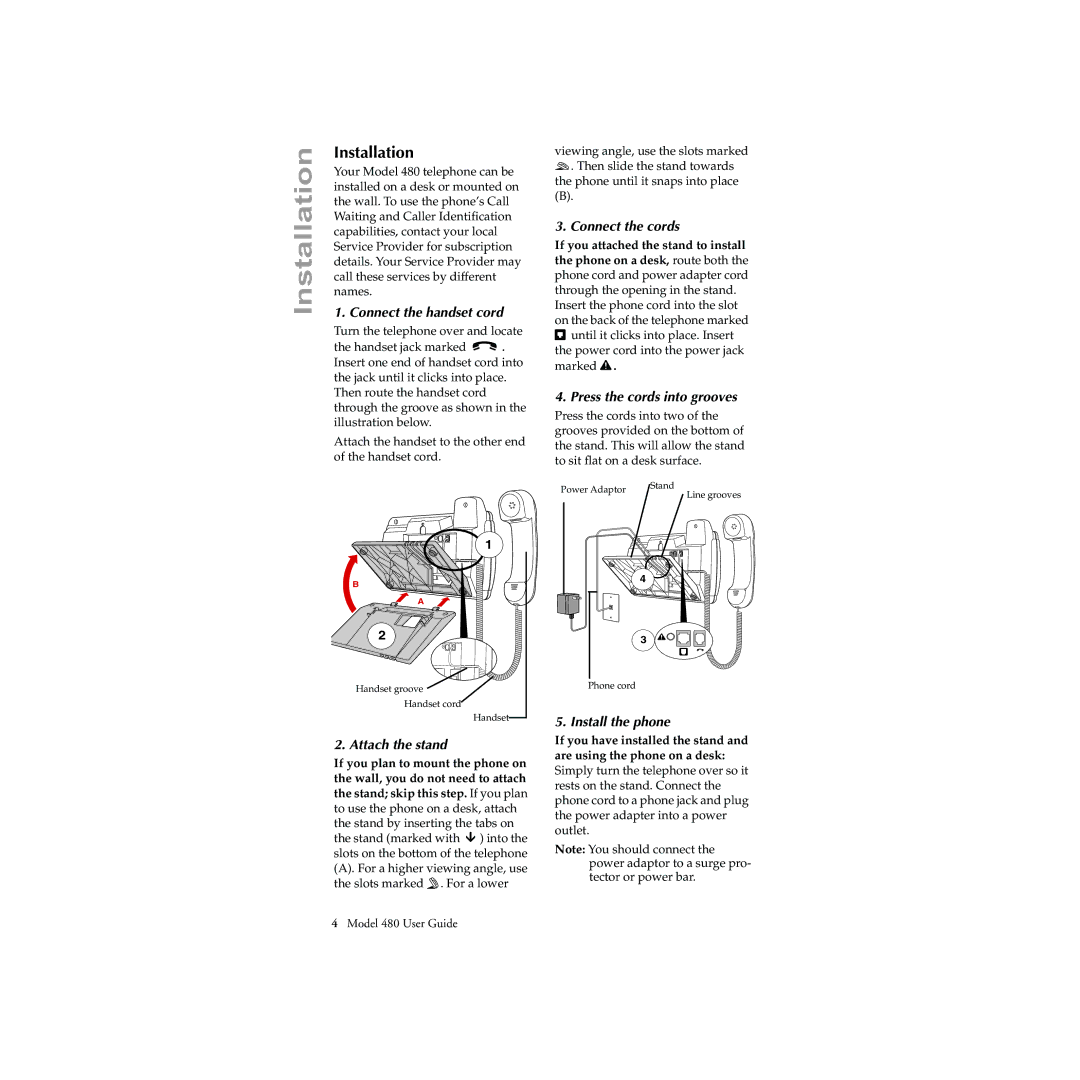 Aastra Telecom 480 manual Installation 