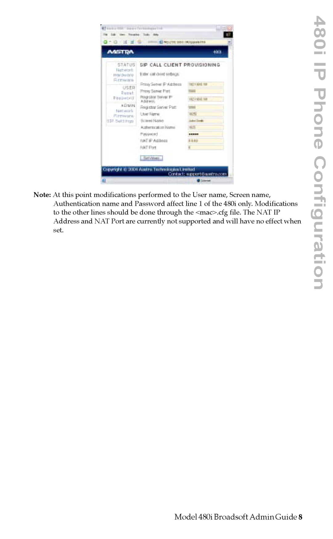 Aastra Telecom 480i BROADSOFT manual 480i IP Phone Configuration 