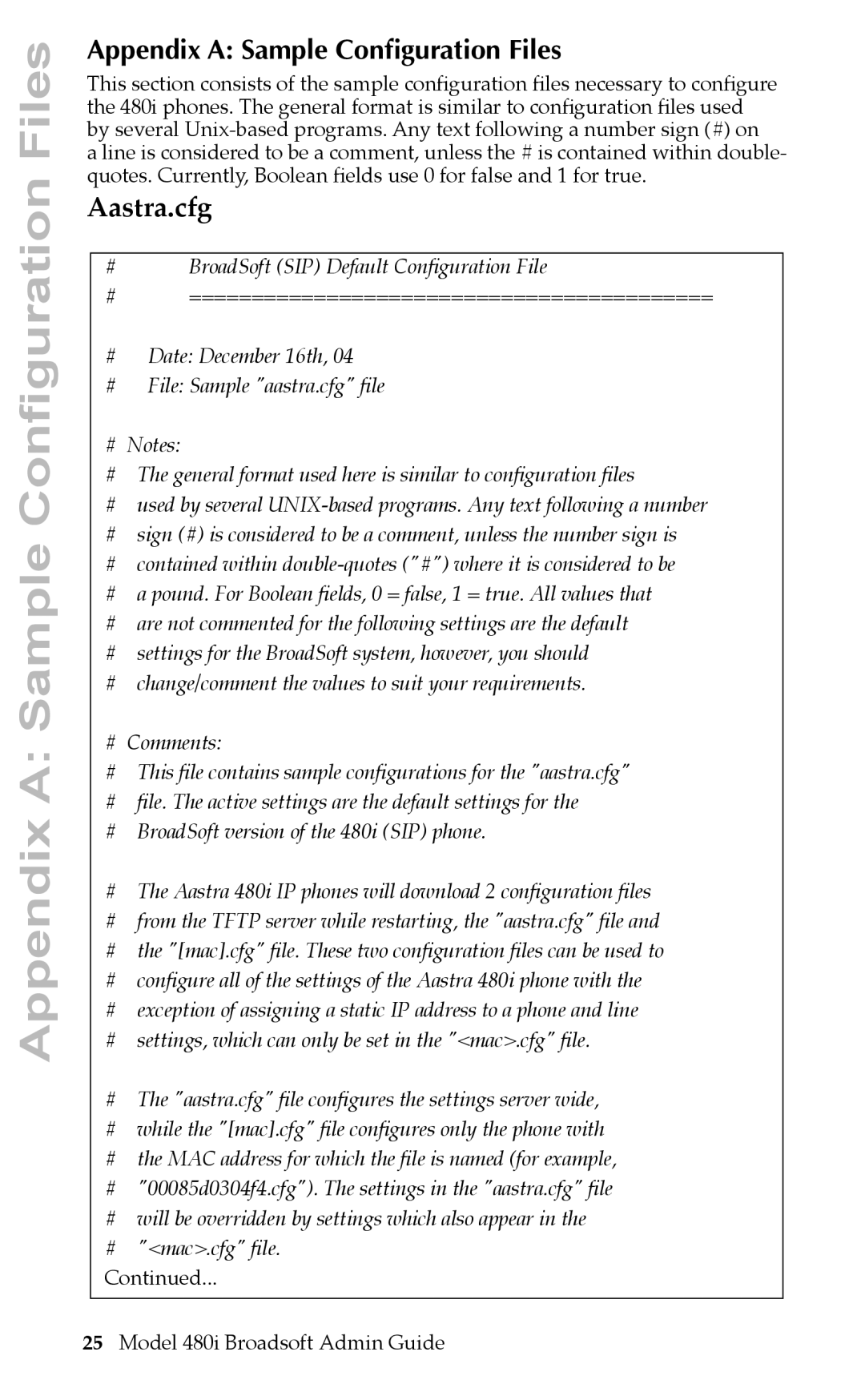 Aastra Telecom 480i BROADSOFT manual Appendix a Sample Configuration Files, Appendix a Sample Conﬁguration Files 