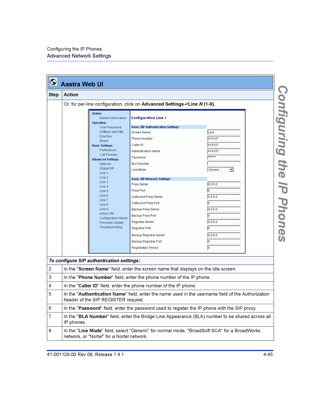 Aastra Telecom 480I CT manual To configure SIP authentication settings 