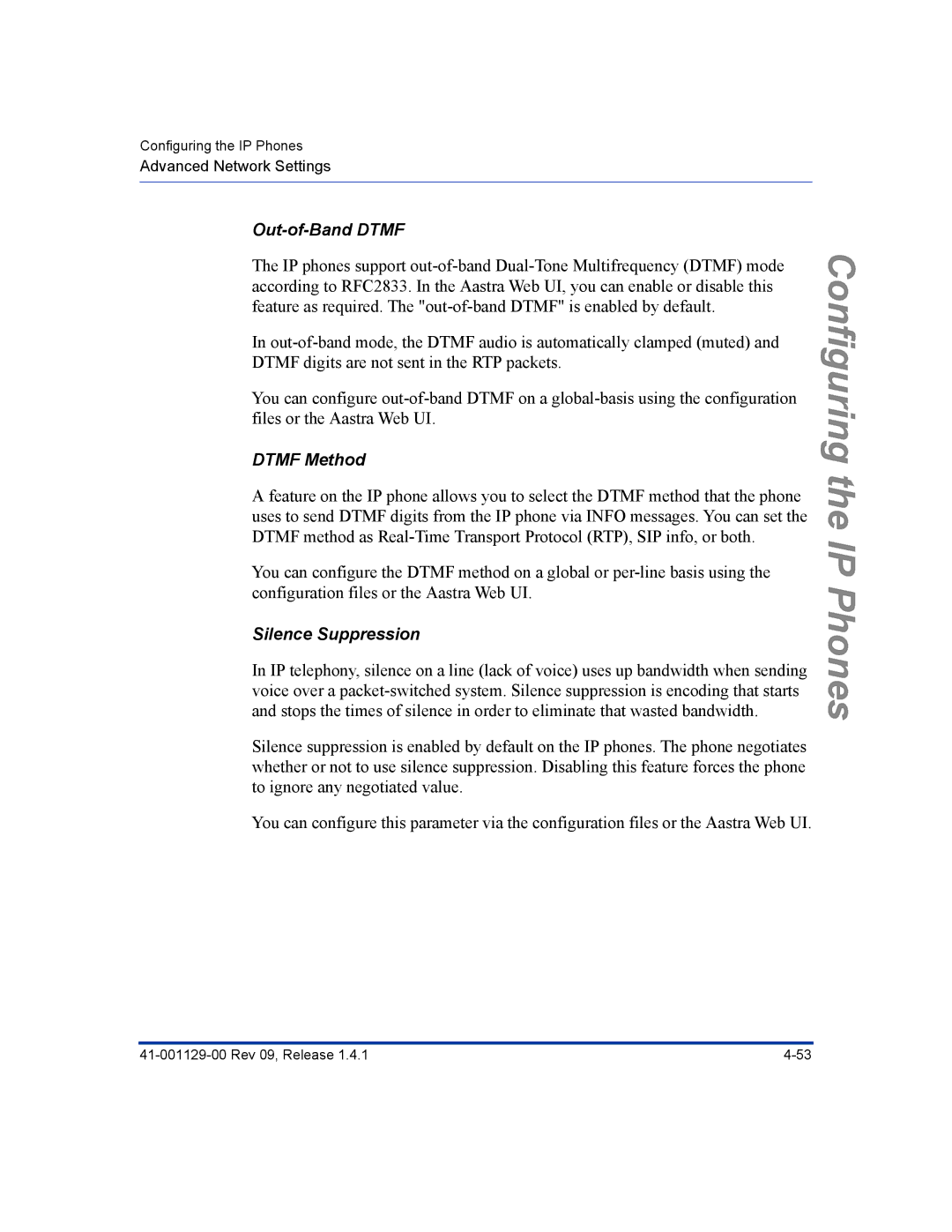 Aastra Telecom 480I CT manual Out-of-Band Dtmf, Dtmf Method, Silence Suppression 