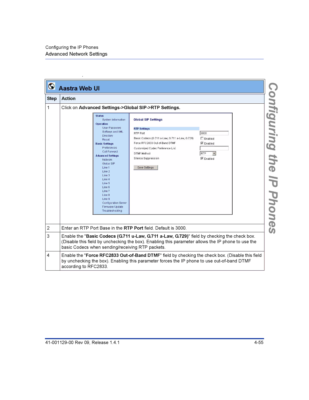 Aastra Telecom 480I CT manual Enter an RTP Port Base in the RTP Port field. Default is 