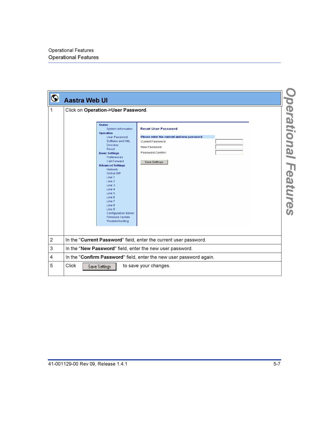 Aastra Telecom 480I CT manual Click on Operation-User Password 