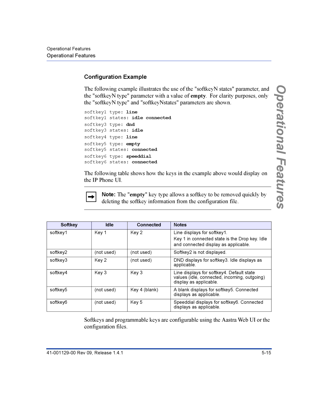 Aastra Telecom 480I CT manual Configuration Example, Softkey Idle Connected 