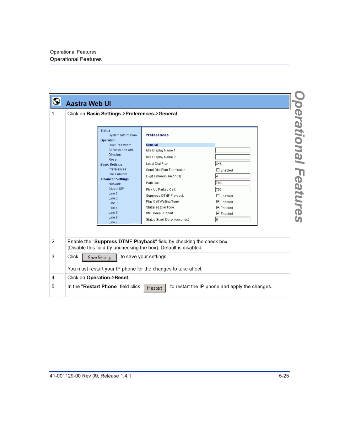 Aastra Telecom 480I CT manual Click on Basic Settings-Preferences-General, Click on Operation-Reset 