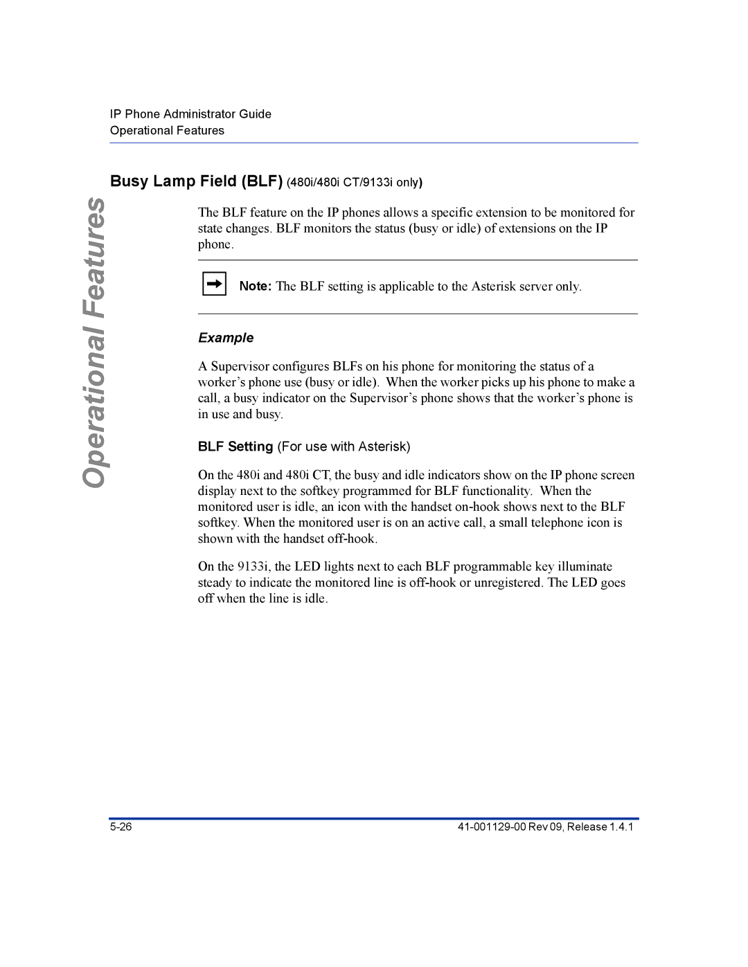 Aastra Telecom 480I CT manual Example, BLF Setting For use with Asterisk 