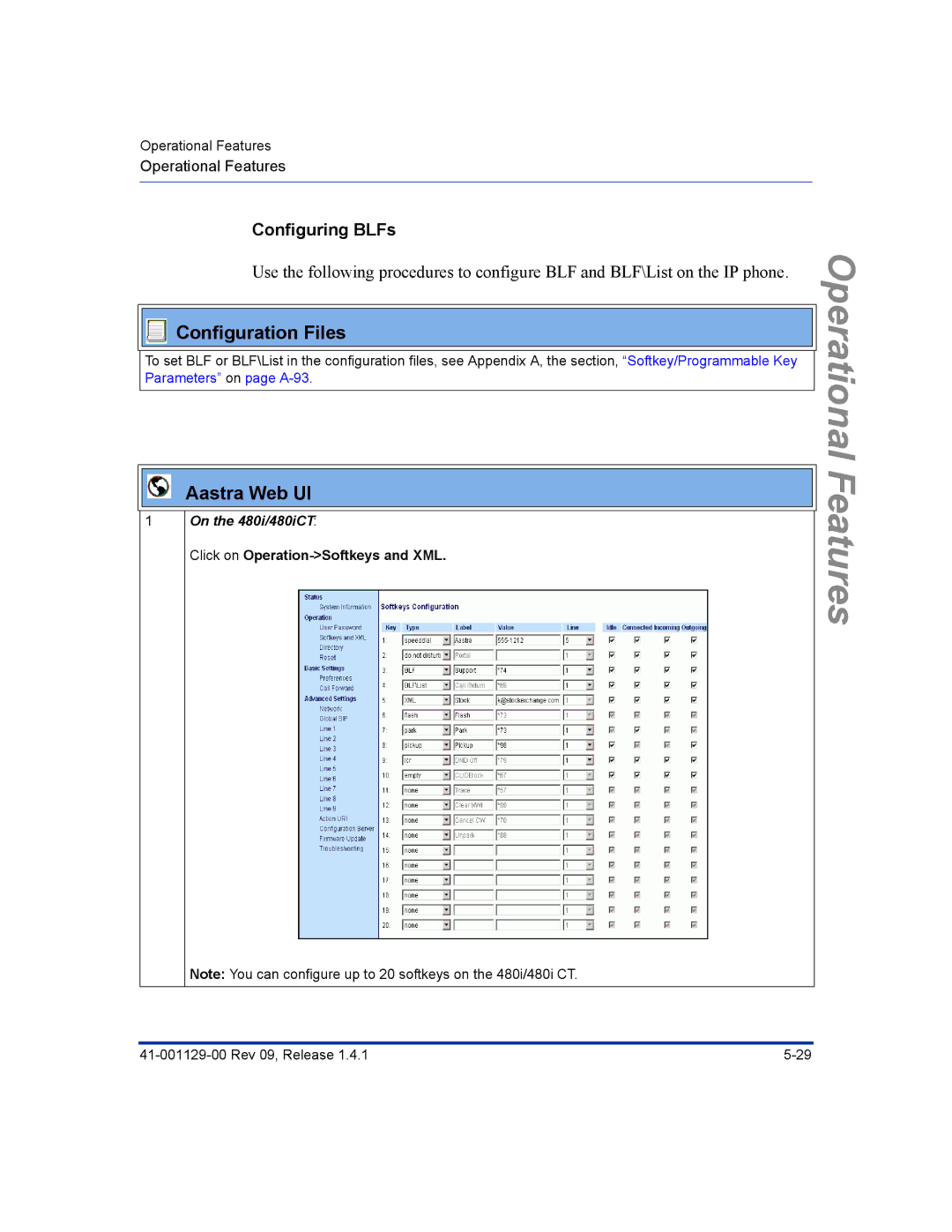 Aastra Telecom 480I CT manual Configuring BLFs, On the 480i/480iCT 