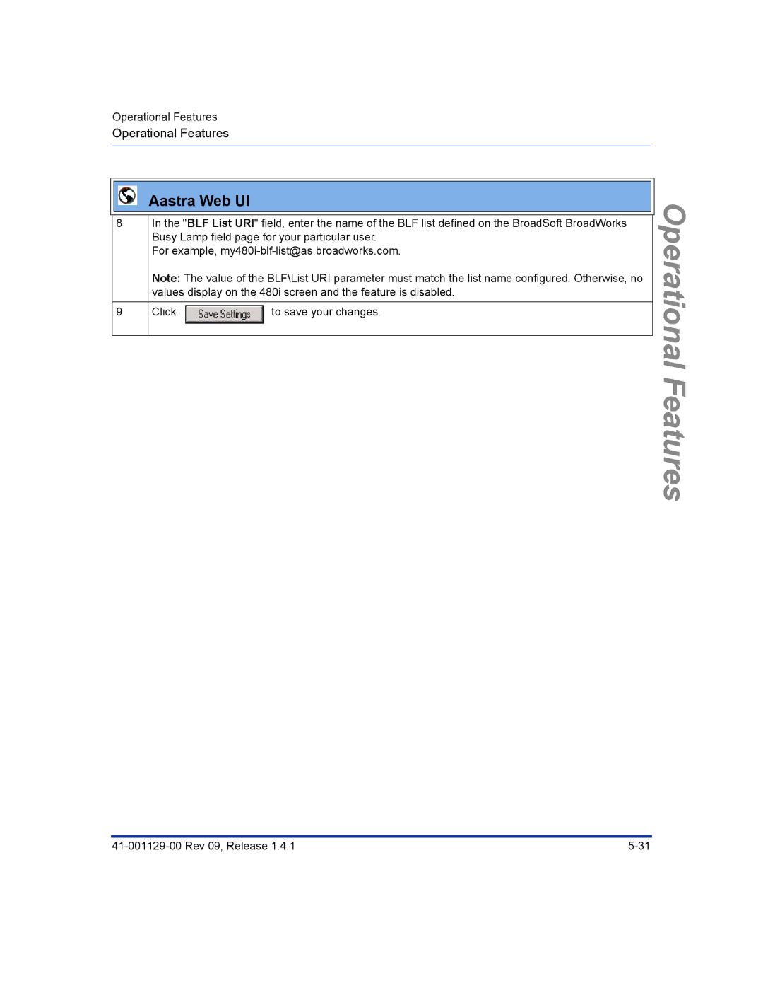 Aastra Telecom 480I CT manual Operational Features 