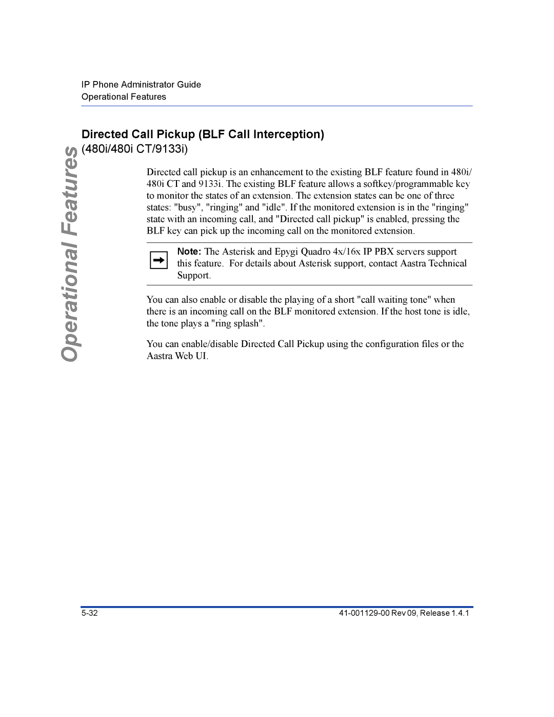 Aastra Telecom 480I CT manual Directed Call Pickup BLF Call Interception, 480i/480i CT/9133i 