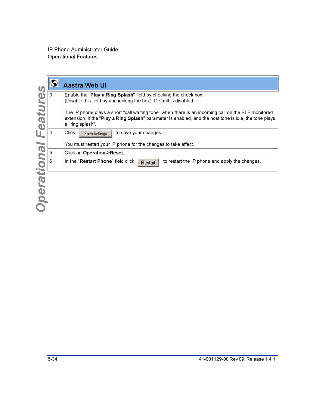 Aastra Telecom 480I CT manual Click on Operation-Reset 