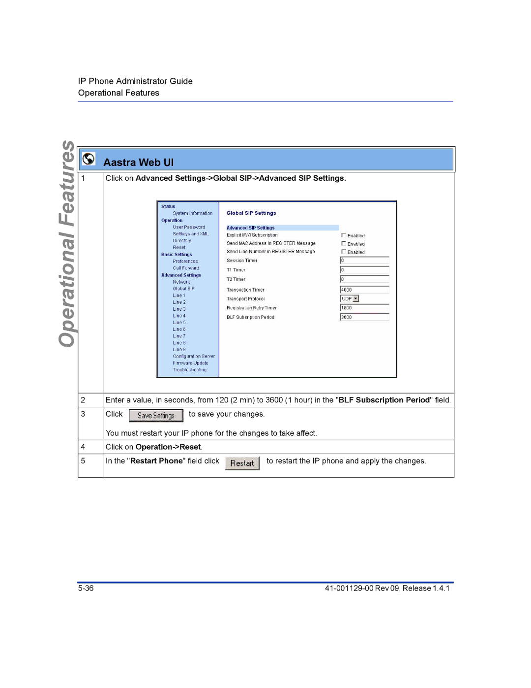 Aastra Telecom 480I CT manual FeaturesOperational 