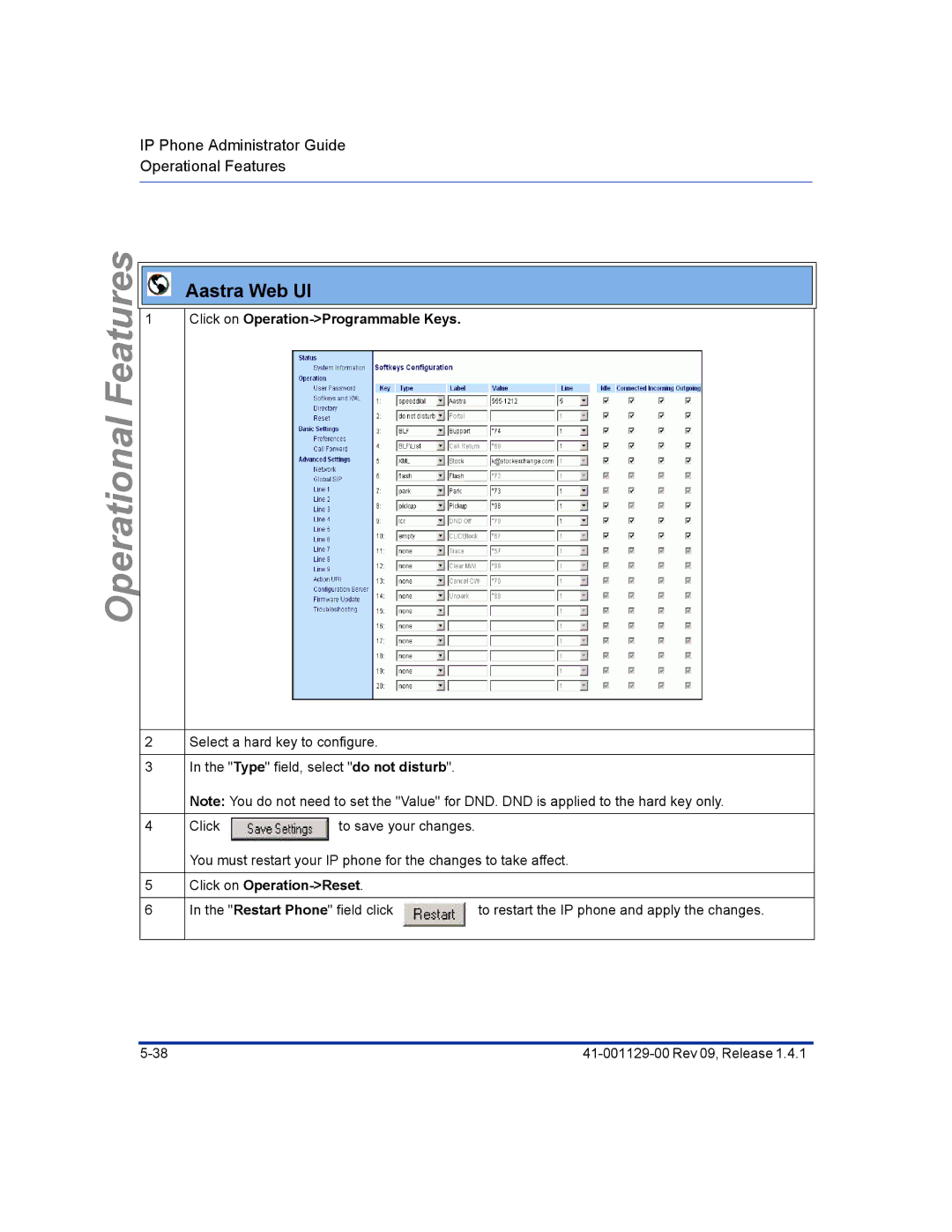 Aastra Telecom 480I CT manual Click on Operation-Programmable Keys 