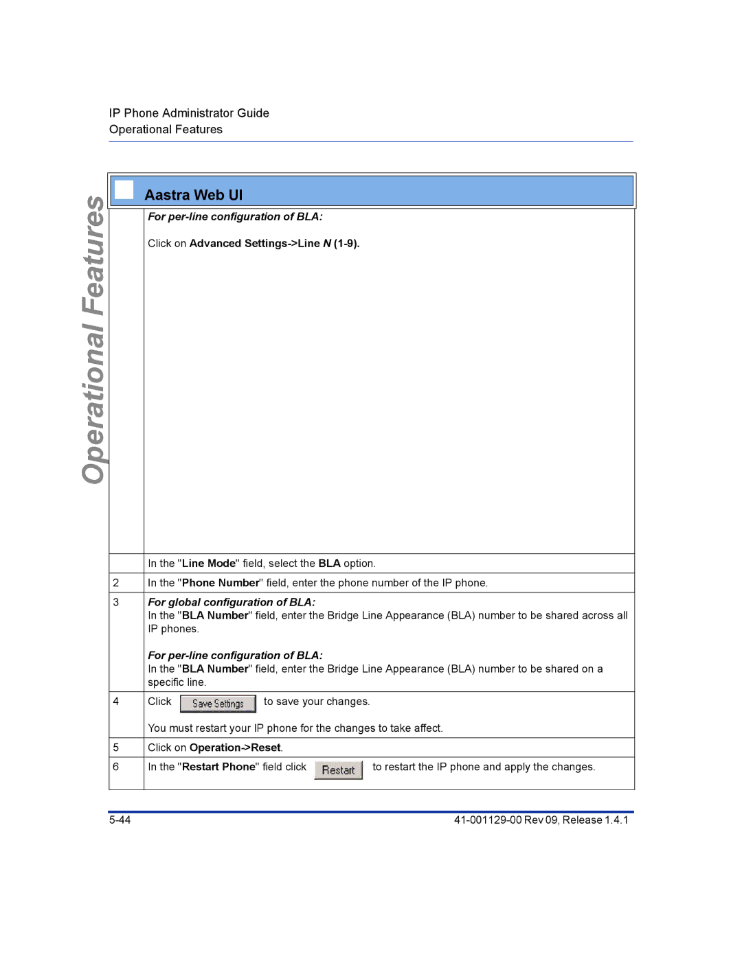 Aastra Telecom 480I CT manual For per-line configuration of BLA, Click on Advanced Settings-Line N 