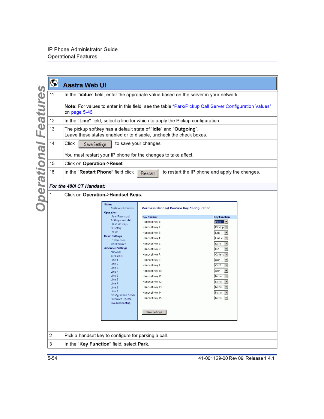 Aastra Telecom 480I CT manual Click on Operation-Reset, For the 480i CT Handset 