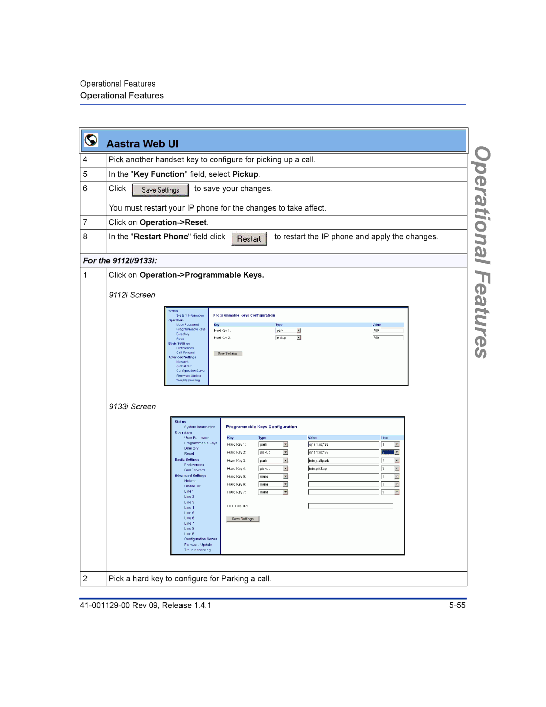 Aastra Telecom 480I CT manual For the 9112i/9133i, Click on Operation-Programmable Keys i Screen 