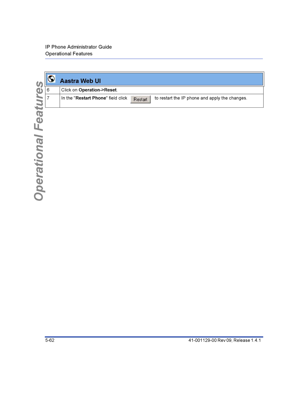 Aastra Telecom 480I CT manual Operational Features 