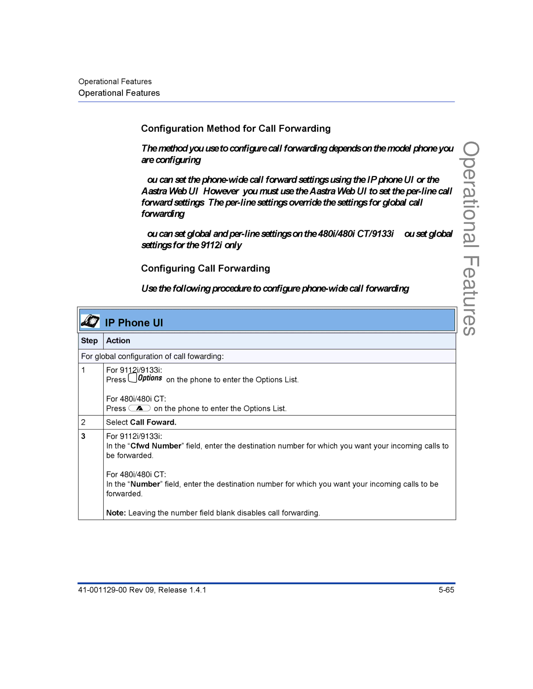 Aastra Telecom 480I CT manual Configuration Method for Call Forwarding, Configuring Call Forwarding, Select Call Foward 