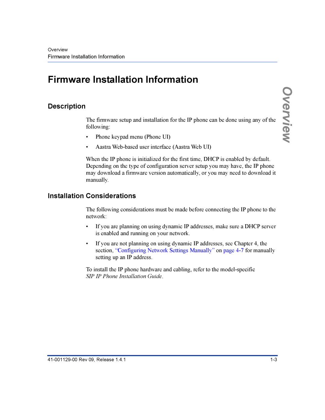 Aastra Telecom 480I CT manual Firmware Installation Information, Installation Considerations 