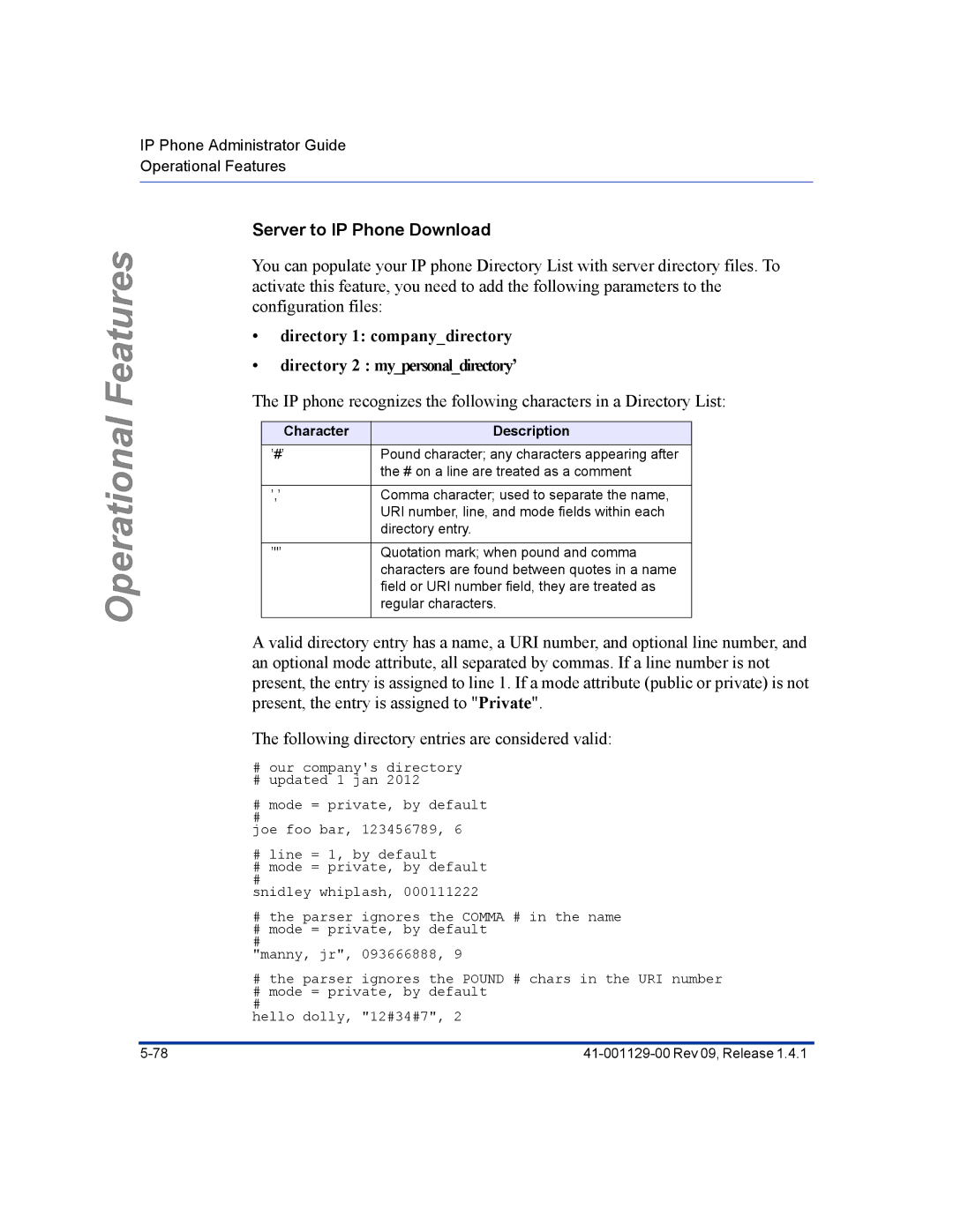 Aastra Telecom 480I CT manual Server to IP Phone Download, Character Description 