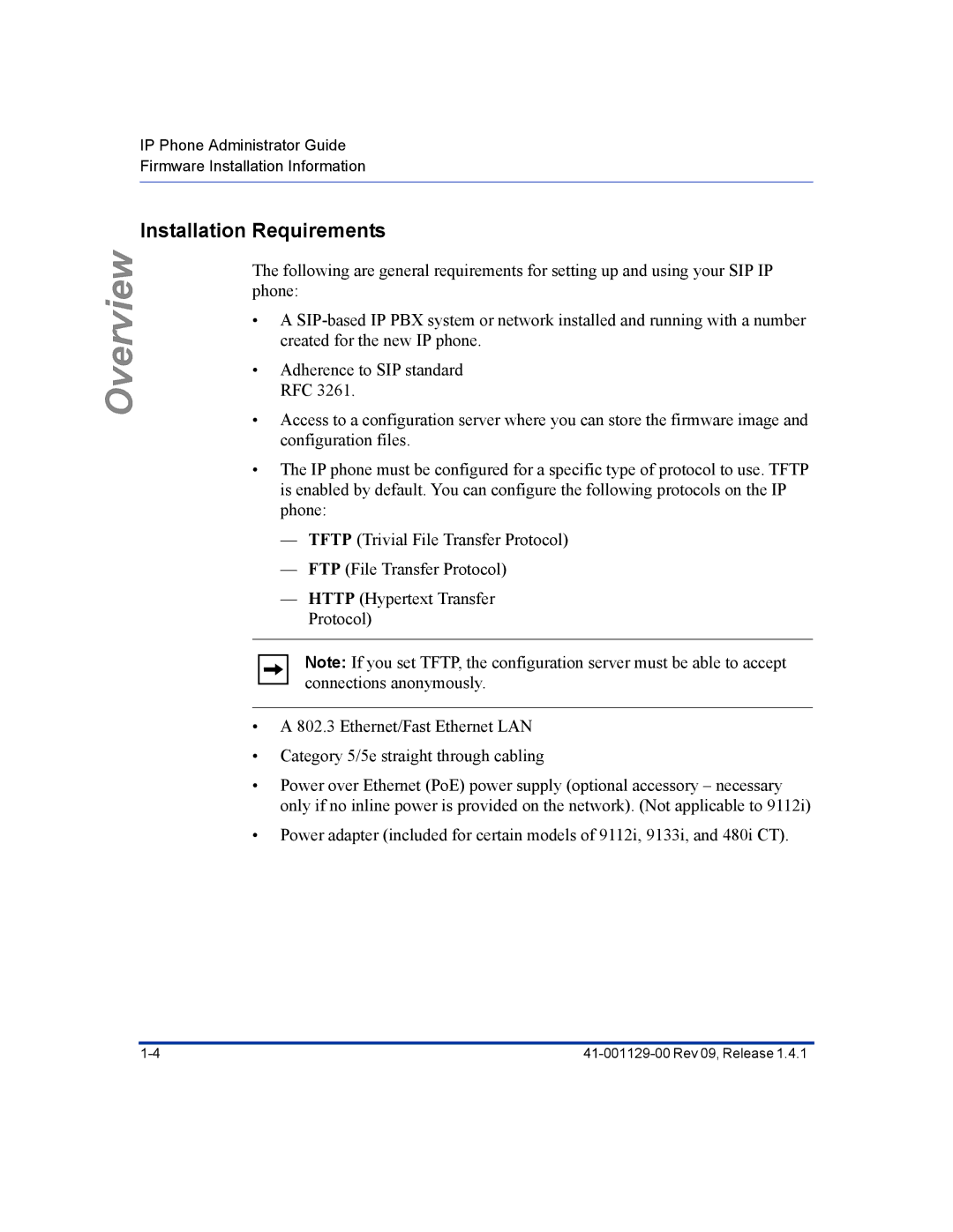 Aastra Telecom 480I CT manual Installation Requirements 