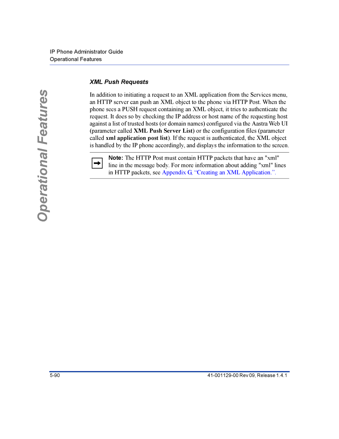 Aastra Telecom 480I CT manual XML Push Requests 