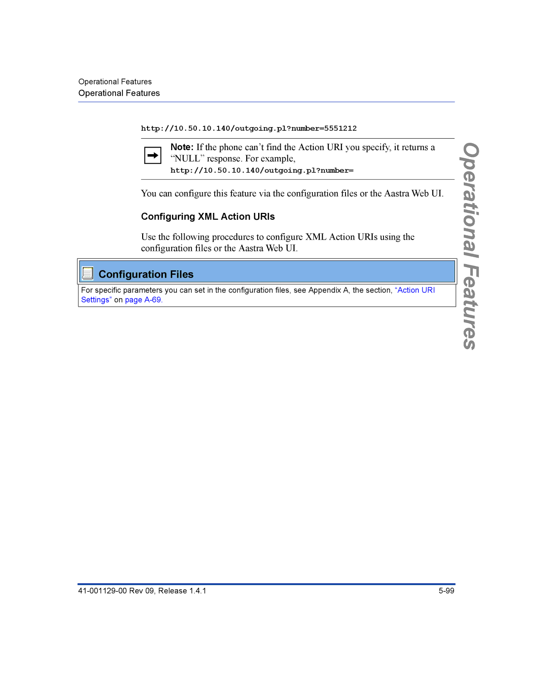 Aastra Telecom 480I CT manual Configuring XML Action URIs 