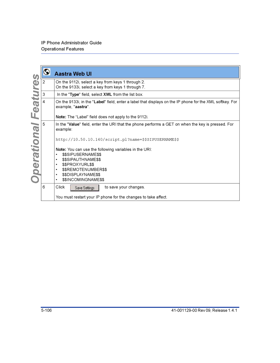 Aastra Telecom 480I CT manual Operational Features 