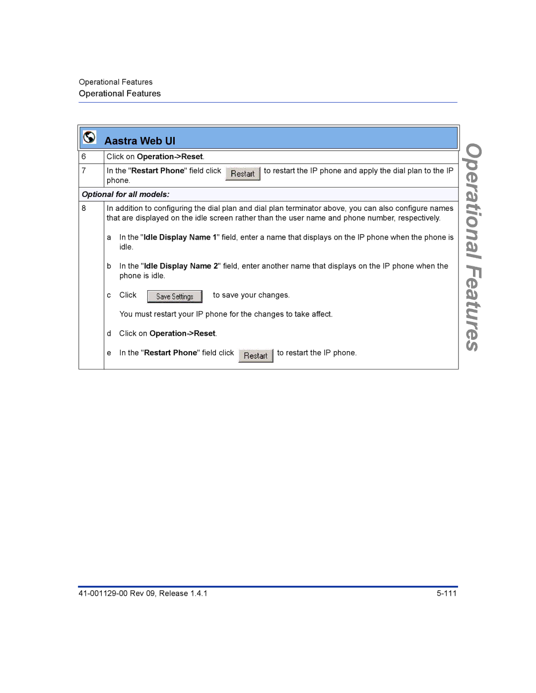 Aastra Telecom 480I CT manual Click on Operation-Reset, Optional for all models 