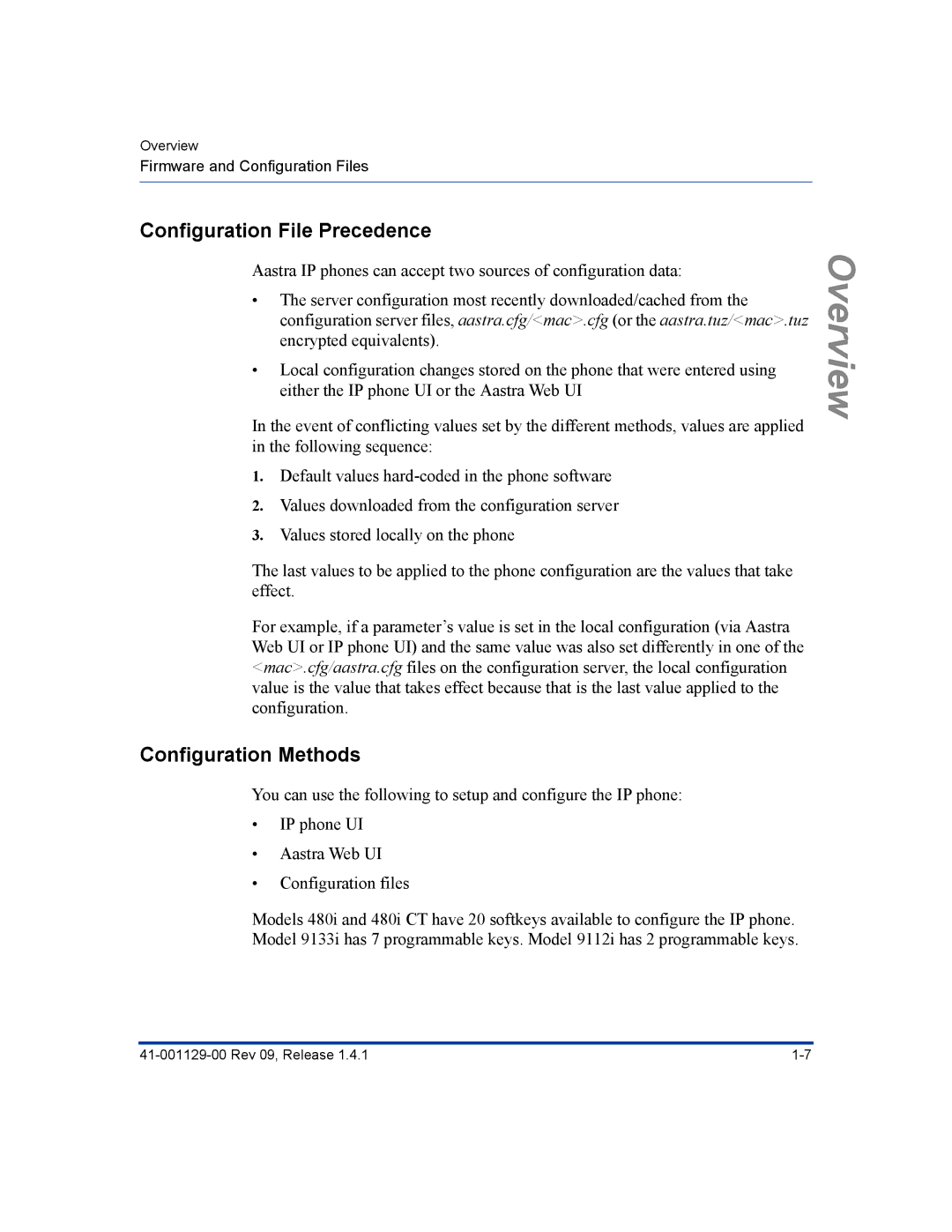 Aastra Telecom 480I CT manual Configuration File Precedence, Configuration Methods 