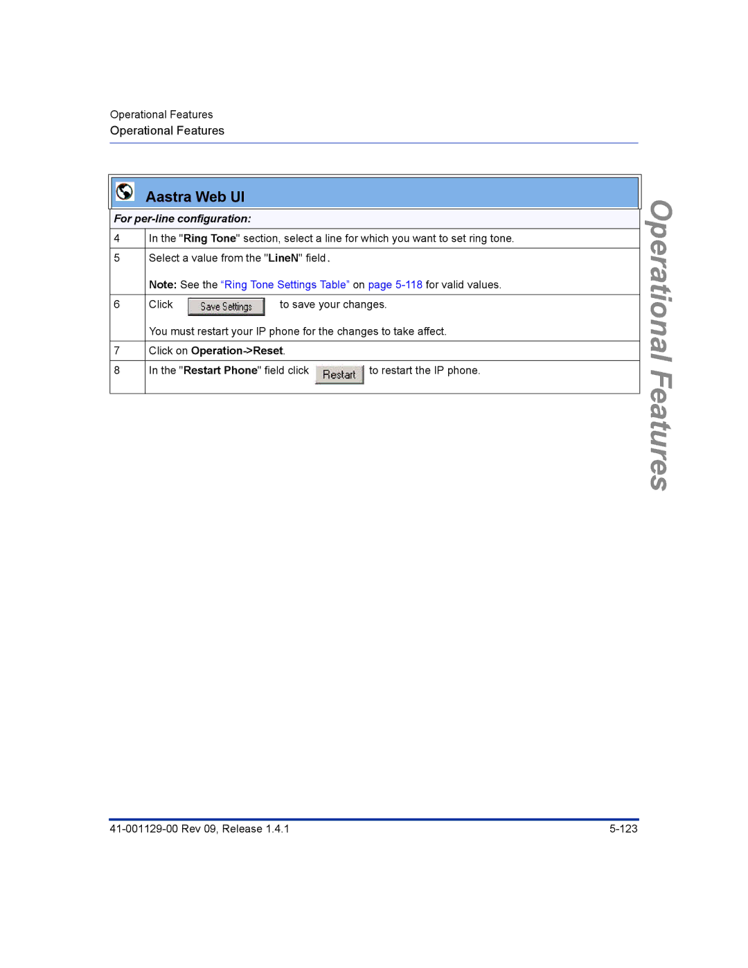 Aastra Telecom 480I CT manual For per-line configuration, Click on Operation-Reset 