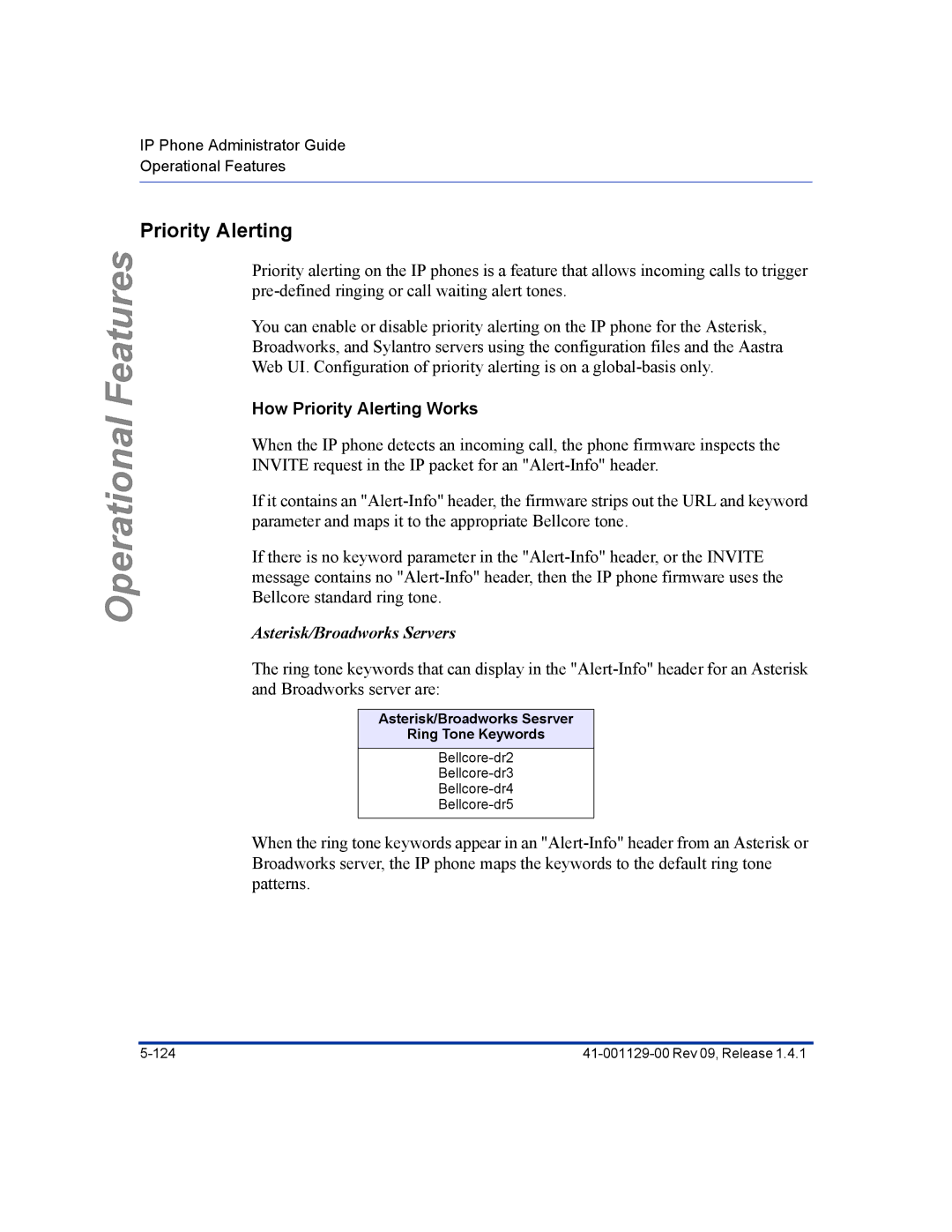 Aastra Telecom 480I CT manual How Priority Alerting Works, Asterisk/Broadworks Sesrver Ring Tone Keywords 