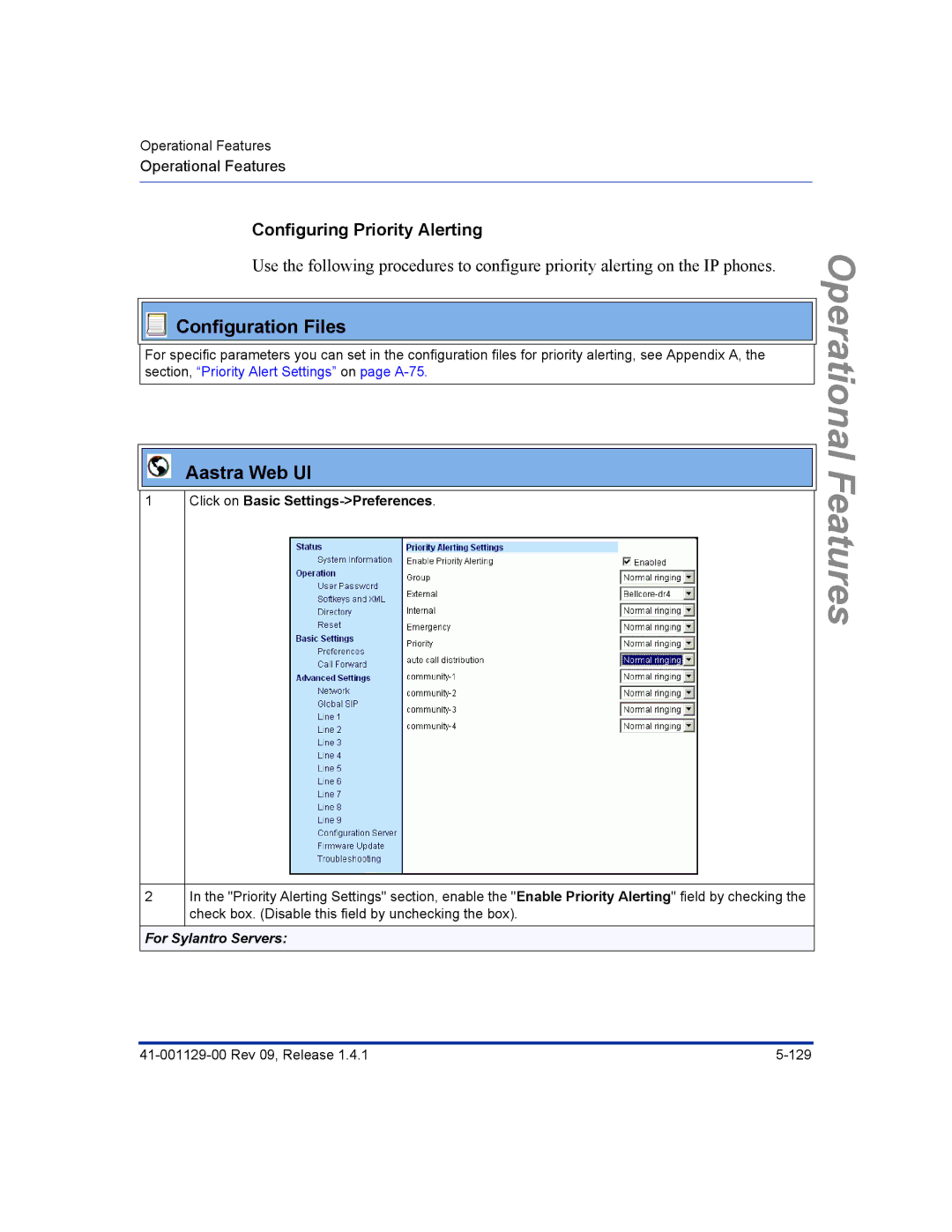 Aastra Telecom 480I CT manual Configuring Priority Alerting, For Sylantro Servers 