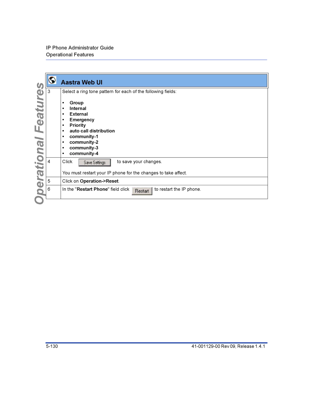 Aastra Telecom 480I CT manual Select a ring tone pattern for each of the following fields 