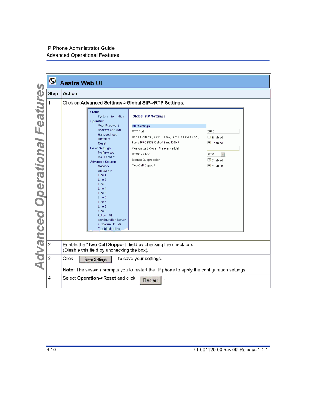 Aastra Telecom 480I CT manual FeaturesOperational 